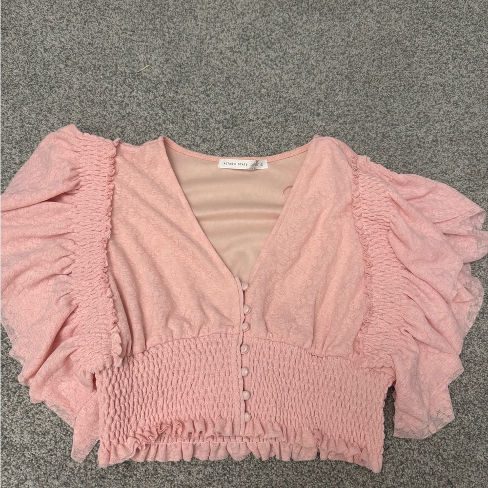 Altar'd State Pink Ruffled Blouse